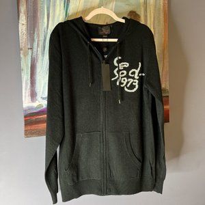 ED HARDY XL Hooded Wool Blend Zip Knit Sweater Cardigan DEATH BEFORE DIS…